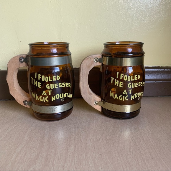 Vintage Lot of 2 Magic Mountain Glass Souvenir Mugs I Fooled The Guesser - Picture 3 of 8